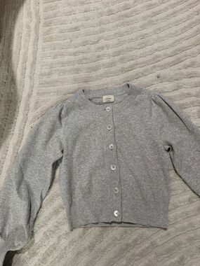 Wilfred Light Gray Button Puff-Shoulder Cardigan